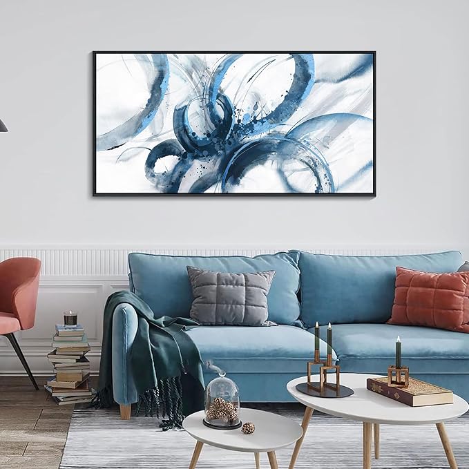 AJAZIKO Blue Wall Art Large Pictures for Living Room Abstract Wall Decor Wall Decoration Print Pictures Canvas Framed Artwork Paintings for Office Above Bed Wall Decor 24×48IN-Ruum Studio Home