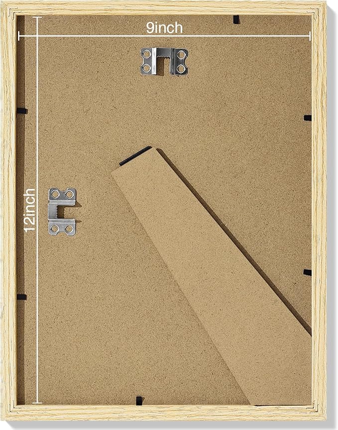Vittanly 9x12 Picture Frames Set of 9, Shatter Resistant Plexiglass, Display 6x8 Pictures with Mat or 9x12 without Mat, Photo Frames for Wall or Tabletop, Engineered Wood, OAK-Ruum Studio Home