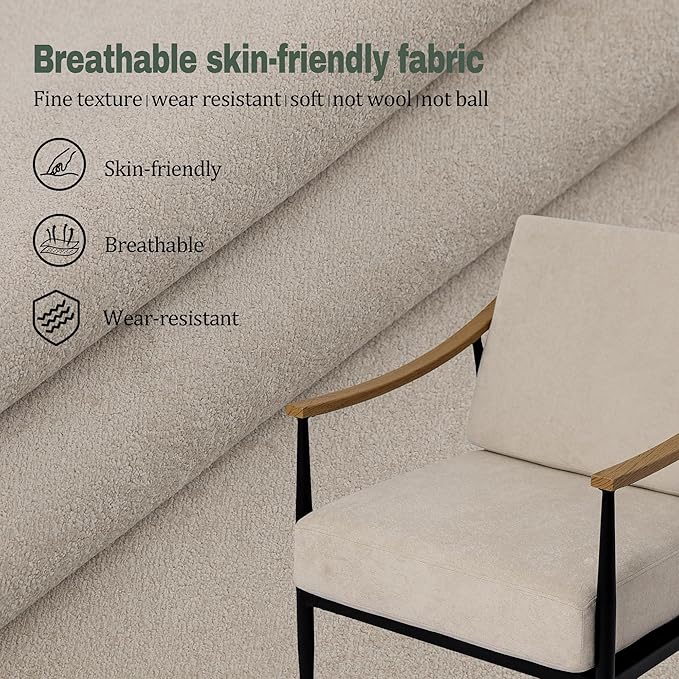 Modern Accent Chairs Set of 2 for Living Room Bedroom Mid Century Arm Chairs Upholstered Office Accent Chairs Comfy Waiting Room Chairs with Metal Frame, Beige-Ruum Studio Home