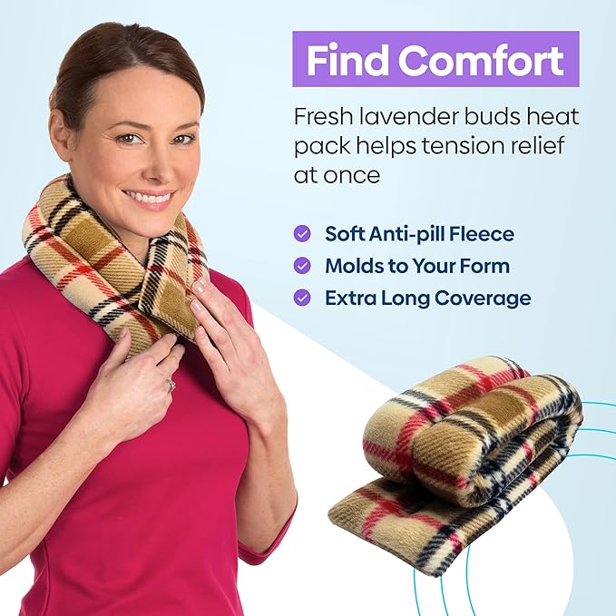 SunnyBay Microwave Heating Pad, Microwavable Heated Neck and Shoulder Wrap, Soothing Weighted Moist Heat or Ice Pack with Flaxseed and Lavender, 26x5 Inches, 2.5 lbs, Made in USA, London-Ruum Studio Home
