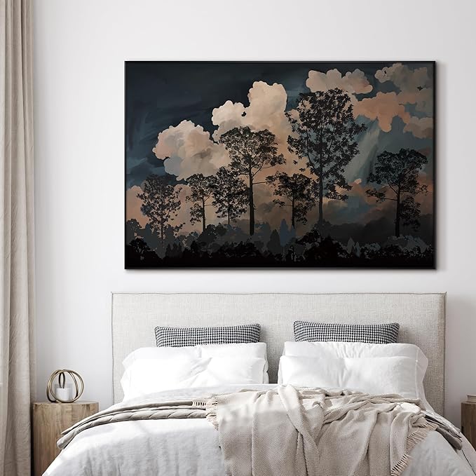 SIGNWIN 46"x72" Extra Large Framed Wall Art Silhouetted Trees at Dusk, Dramatic Forest and Cloudscape for Home Living Room Bedroom Decor (Frame Assembly Required)-Ruum Studio Home