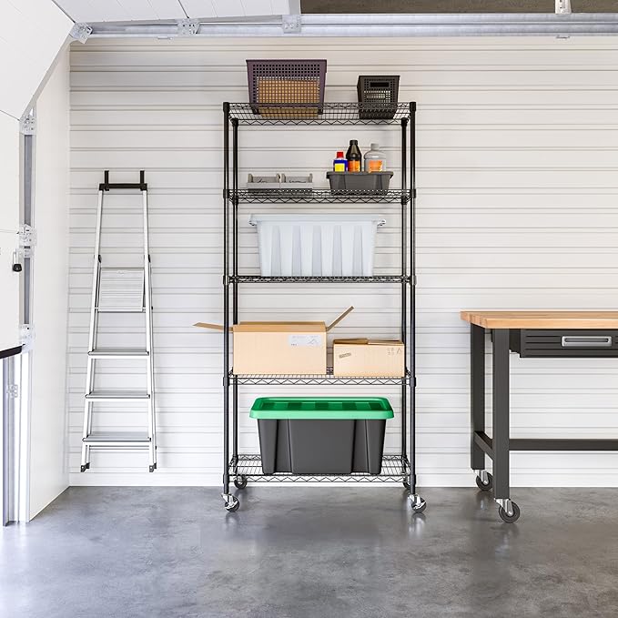 Seville Classics UltraDurable Heavy Duty NSF Solid Steel Wire Rack Storage Unit, Organizer for Garage, Warehouse, Office, Restaurant, Classroom, Kitchen, Black, 5-Tier Shelving, 36" W x 18" D-Ruum Studio Home