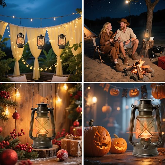 Vintage LED Outdoor Lantern Battery Powered Lanterns with Flame Wick Waterproof Camping Lamp Non-Solar Hanging Lantern Lights Landscape Decor for Indoor/Outdoor Use-Ruum Studio Home