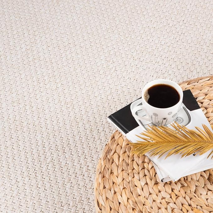 CAMILSON Indoor and Outdoor Runner Rug Off-White Solid Woven Design Easy-Cleaning Non Shedding Farmhouse Living Room Bedroom Garden Patio and Kitchen Washable Outside Carpet Alfombras (2x7)-Ruum Studio Home