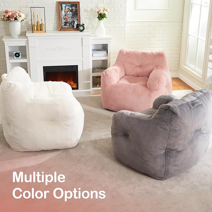 Hobestluk Bean Bag Chair for Adult Small Bean Bag Chairs with Arms Furry Beanbag Chair with Foam Filler Stuffed Bean Bag Sofa for Reading in Bedroom Living Room and Dorms(Pink)-Ruum Studio Home