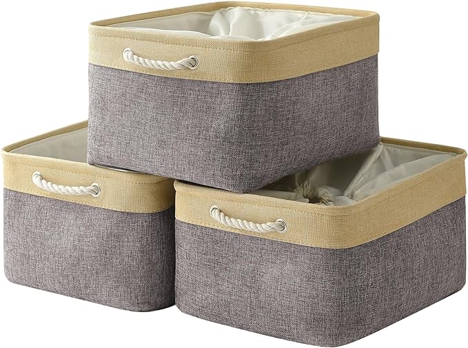TheWarmHome Storage Baskets for Organizing, Extra Large-3Pack, 17.7L×13.8W×9.8H inch Large Sturdy Storage Bins, Decorative Storage Baskets for Shelves Closet Nursery (Gold&Grey)-Ruum Studio Home