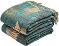 Boho Throw Blanket, 100% Cotton Ultra Soft Luxury Throw Rustic Quilt, 60"x80" Floral Printed Farmhouse Decor Bed Summer Blankets, All Season Rustic Reversible Bohemian Throw for Bed - Blue-Ruum Studio Home
