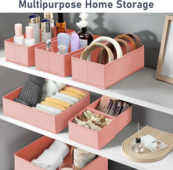 DIMJ Drawer Organizer Clothes 15 Pack - Foldable Dresser Organizer for Nursery, Bedroom, Closet - Pink Dividers for Baby Clothes, Underwear, Clothing, Sock, Belt, Tie-Ruum Studio Home