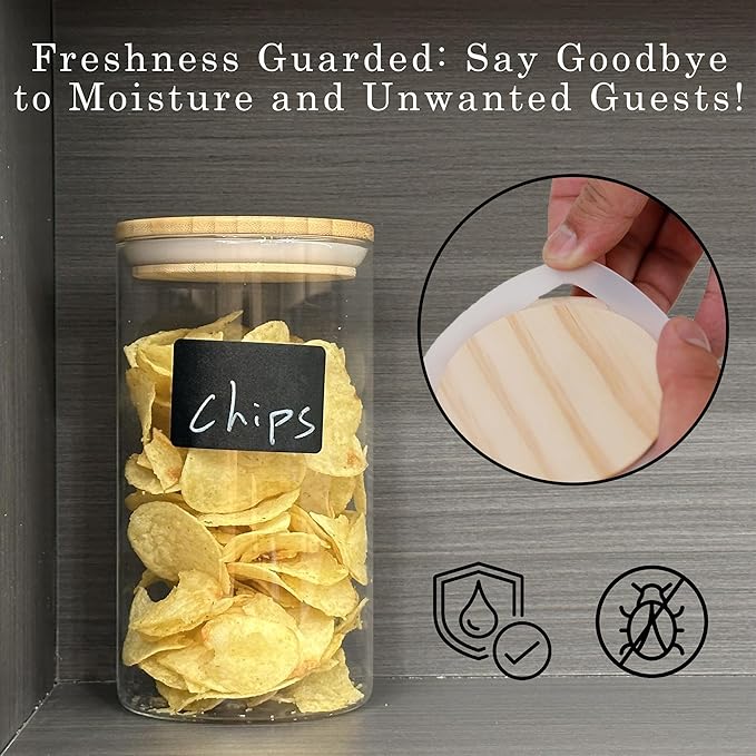 Glass Storage Jars Set Elegant Containers with Airtight Bamboo Lids, Perfect for Kitchen Organization - Flour, Rice, Pasta, Sugar, Coffee Beans, Accessories Included (2 packs(111oz))-Ruum Studio Home
