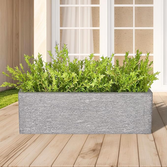 24 Inch Rectangular Concrete Planter,Durable All-Weather Use with Drainage Holes,Large Rectangular Planter for Outdoor Indoor Plants-Ruum Studio Home