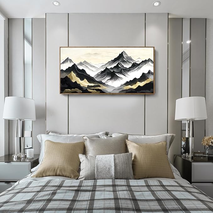amatop Large Framed Canvas Wall Art Modern Abstract Mountain Landscape Art Print Zen Minimalist Artwork Black and White Decorative Motivational Picture for Office Living Room Bedroom Decor 48x24 Inch-Ruum Studio Home