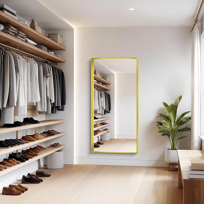 Gold Bathroom Mirror, 30x60 Inch Rectangular Deep Frame Mirror, Large Wall Mounted Bathroom Vanity Mirror Over Sink for Bedroom,Restroom, Living Room, Hangs Vertically or Horizontally-Ruum Studio Home