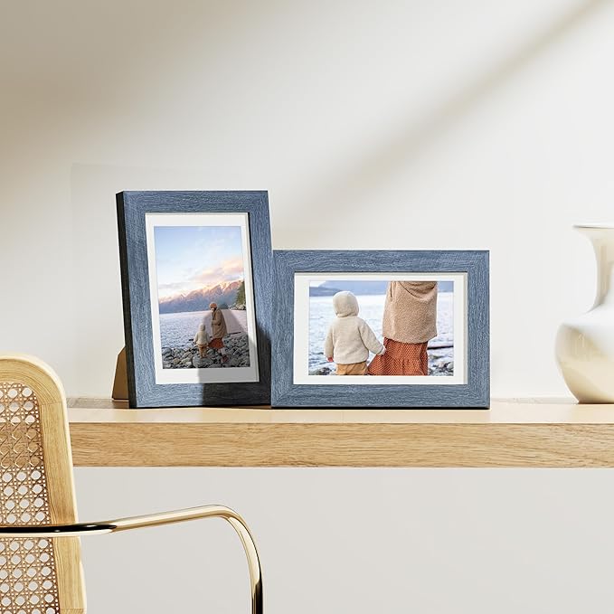 Vittanly 4x6 Picture Frames Set of 9, Shatter Resistant Plexiglass, Display 3.5x5 Pictures with Mat or 4x6 without Mat, Photo Frames for Wall or Tabletop, Engineered Wood, Navy-Ruum Studio Home