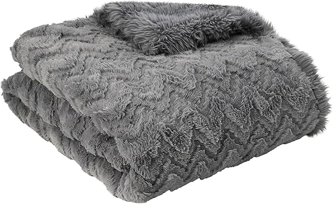 Mon Chateau Grey 3D Jacquard Faux Fur Throw, Plush Luxury Blanket for Couch, Sofa, or Bed, Soft Reversible Throw Blanket for Sleeping, Home & Room Décor, 60" x 70"-Ruum Studio Home