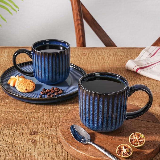 famiware Coffee Mugs Set of 4, Starlight 11 oz Mug Cup Set with Handle for Coffee, Tea, Cocoa, Milk - Ceramic Stoneware Mug Set, Nebulas Blue-Ruum Studio Home