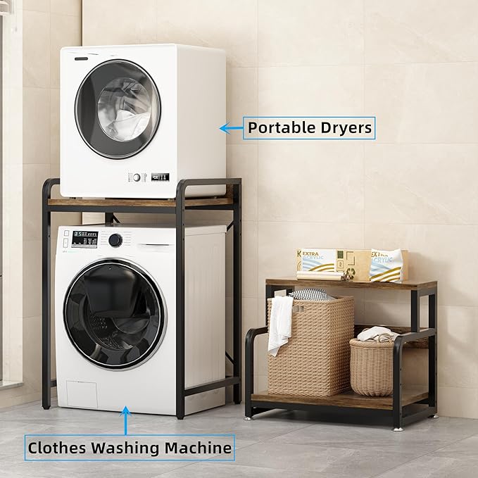 3-Tier Bathroom Room Shelf Washing Machine Storage Utility Rack Over The Toilet Washer Dryer Storage Bathroom Organizer Rack Space Saving Shelving Units Clothes Dryers Shelf-Ruum Studio Home