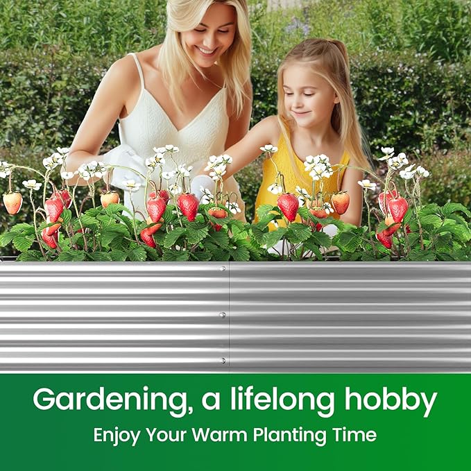FRIZIONE 2pcs 9 in 1 Tall 8x2ft Galvanized Raised Garden Bed Outdoor,Steel Garden Bed for Vegetables,Above Ground Garden Box for Flower,Metal Raised Beds for Gardening-Ruum Studio Home