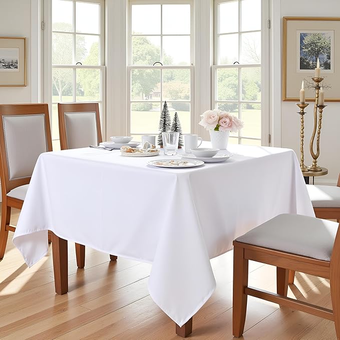 sancua Square Tablecloth - 54 x 54 Inch - Stain and Wrinkle Resistant Washable Polyester Table Cloth, Decorative Fabric Table Cover for Dining Tables, Buffet Parties and Camping, White-Ruum Studio Home