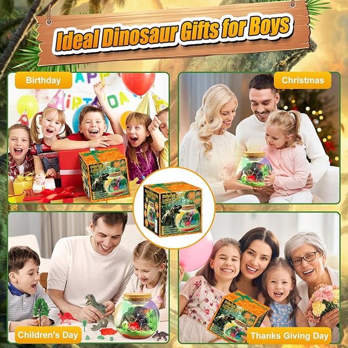 Dinosaur Activities Toys-Dinosaur Terrarium Craft Kits for Boys-Birthday Gifts for Kids Age 4 5 6 7 8 Years Old-Ruum Studio Home