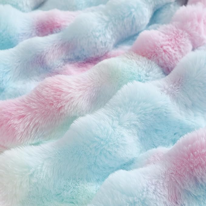 UKELER Colorful Faux Fur Throw Blanket Twin Size, Large Super Soft Fluffy Bed Blankets Throws for Bedroom, Living Room, Couch, Sofa, Office, Camping Plush Furry Blanket 60''x80''-Ruum Studio Home