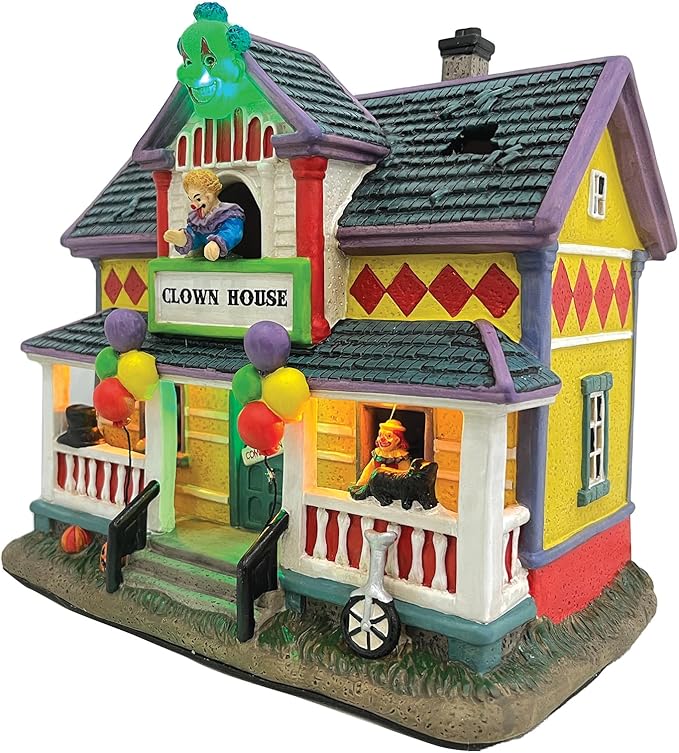 Clown Halloween Village | Spooky Town Collection Accessories Figurines on House | Porcelain with Multi-Color LED | 8.86 Inch-Ruum Studio Home