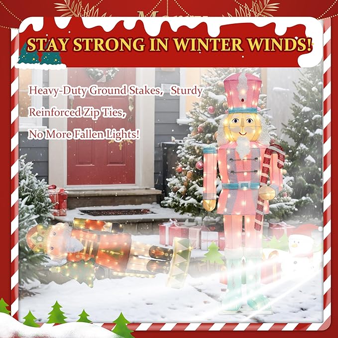 61Inch Nutcracker Christmas Decor Outdoor with LEDs 5 Feet Lighted Large Nutcracker Lighted Christmas Decorations Outdoor with Stakes & Zip Ties for Xmas Yard, Porch, Lawn-Ruum Studio Home