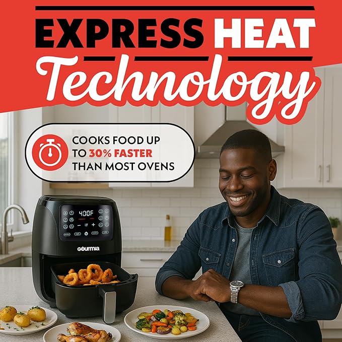 Gourmia Air Fryer 6 QT Digital – Guided Cooking with 12 One‑Touch Presets, FryForce 360 Large XL Basket, Touchscreen, Dishwasher‑Safe Accessories, Healthy No‑Oil Cooking GAF686-Ruum Studio Home