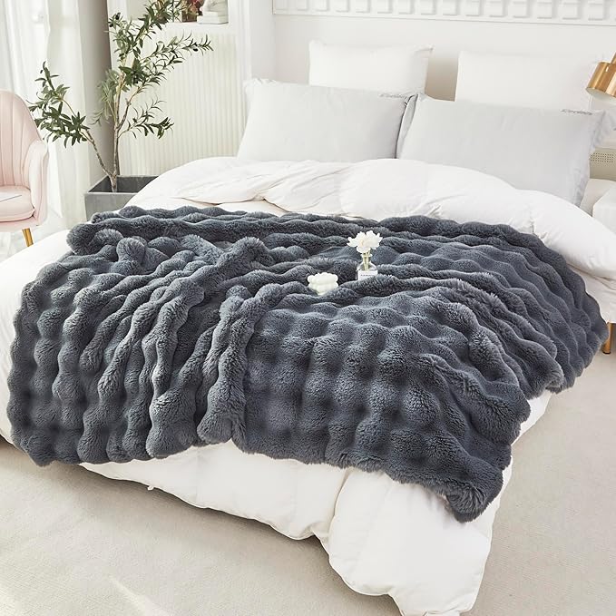 RYNGHIPY Faux Fur Blanket Double-Sided Thick Warm Blanket for Couch Soft Fluffy Furry Blankets for Sofa Chair (Dark Grey, 51''x63'')-Ruum Studio Home