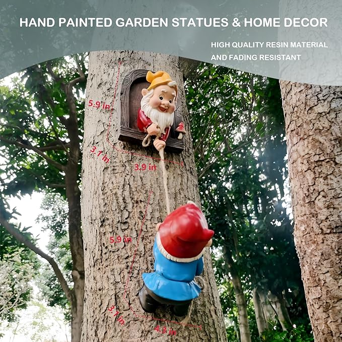 Elenon Climbing Gnomes Tree Faces Decor, Adorable Gnome Tree Hugger Fairy Garden Statue, Funny Peeker Sculpture Outdoor Yard Patio Art (2pcs)-Ruum Studio Home