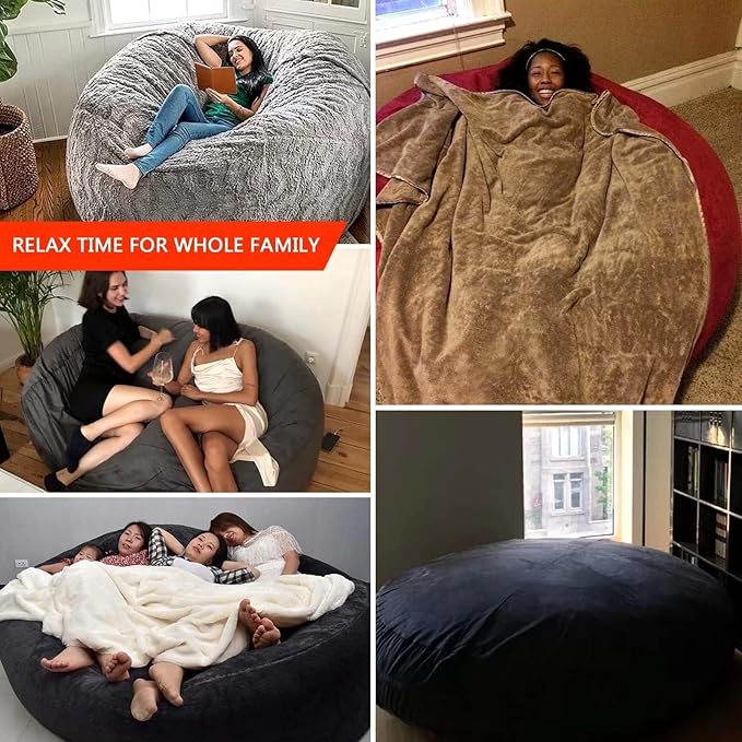 Big Huge Giant Bean Bag Chair for Adults, (No Filler) Bean Bag Chairs in Multiple Sizes and Colors Giant Foam-Filling Required- Machine Washable Covers, Double Stitched Seams (Red,6FT)-Ruum Studio Home