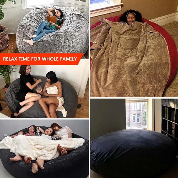 Big Huge Giant Bean Bag Chair for Adults, (No Filler) Bean Bag Chairs in Multiple Sizes and Colors Giant Foam-Filling Required- Machine Washable Covers, Double Stitched Seams (White,7FT)-Ruum Studio Home