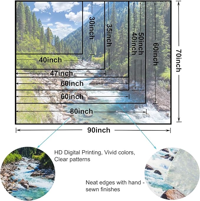 Nature Forest Mountain Tapestry Green Pine Tree Stream Tapestry White Clouds Flowing River Valley Landscape Scenery Tapestries Wall Hanging for Bedroom Dorm Living Room Office Classroom 80 x 60 Inch-Ruum Studio Home
