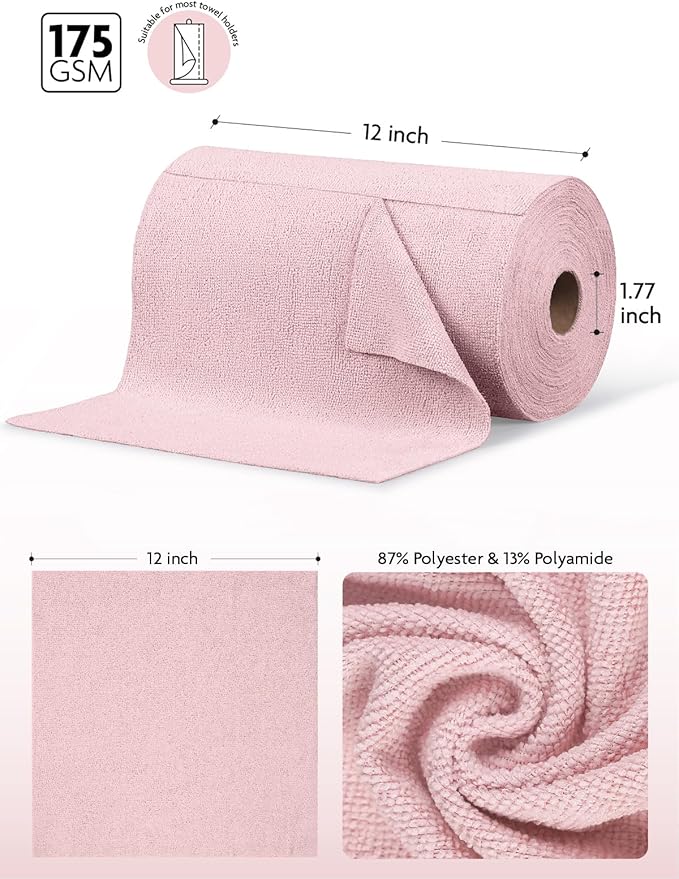Fantasticlean Microfiber Cleaning Cloth Roll -150 Sheets, Tear Away Microfiber Towels, 12" x 12", Reusable Washable, Ultra Absorbent Dish Rags for Car, Home, Garage or Shop (2 Rolls of Pink)-Ruum Studio Home