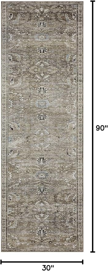Loloi Layla Collection LAY-13 Antique/Moss 2'-6" x 7'-6" .13" Thick Runner Rug, Soft, Durable, Vintage Inspired, Distressed, Low Pile, Non-Shedding, Easy Clean, Printed, Living Room Rug-Ruum Studio Home