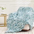 Ultra Soft Luxury Faux Fur Twin Blanket for Counch,Fuzzy Fluffy Plush Warm Cozy Elegant Wrinkled Blanket for Sofa Bedroom Living Room,（60"x80",Tie-dye Freshwater Blue）-Ruum Studio Home