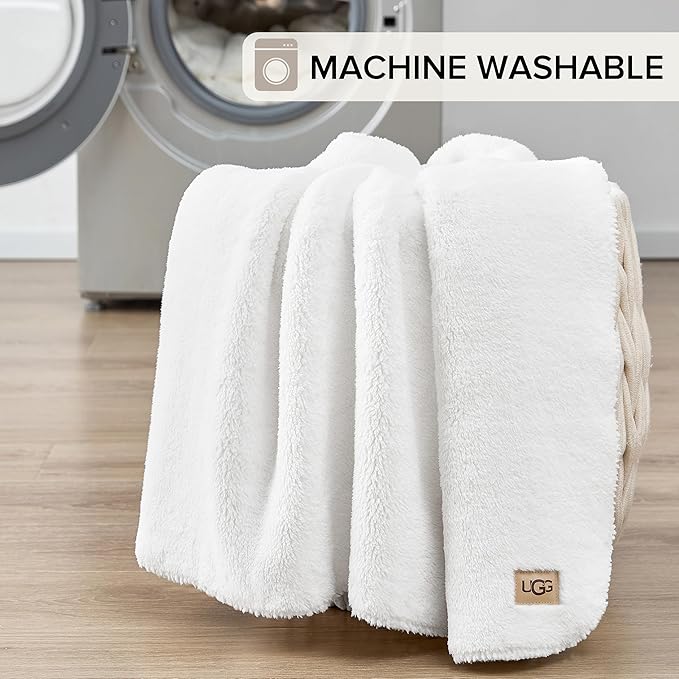 UGG Whitecap Plush Throw Blanket Fleece Lightweight Soft Cozy Throw for Couch or Bed Luxury Home Decor for Living Room Washable Hypoallergenic Blankets for Dorm Decor, 50-inch x 70-inch, White Snow-Ruum Studio Home