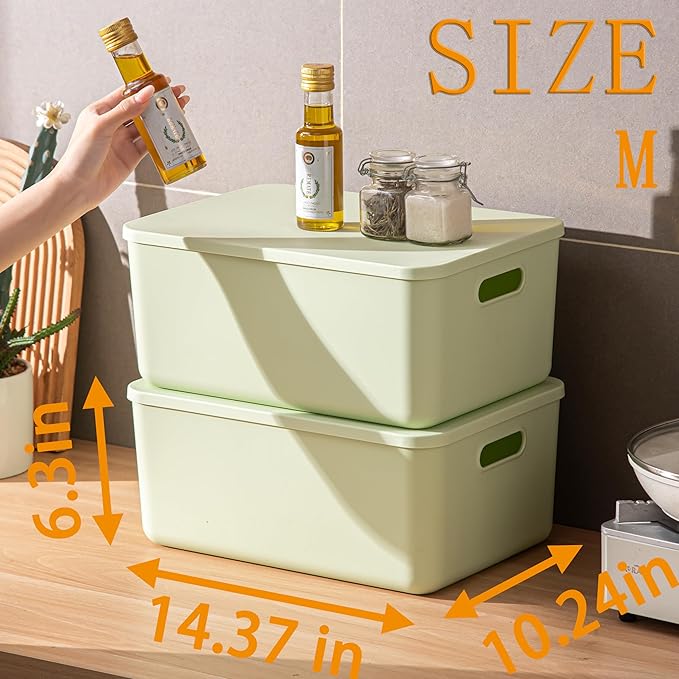 4 pack large plastic White storage bins Baskets, Toy Box Chest with Lids and Handle，Organizer Containers for Baby，Kids,snacks,Nursery，Shelves，Playroom, Bedroom，Office,Closet，home-Ruum Studio Home