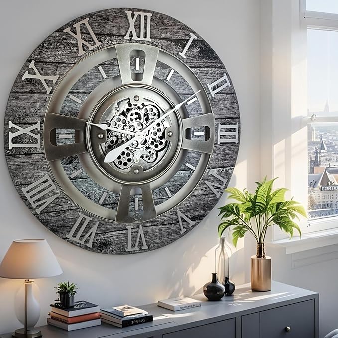 The Gears Clock Real Moving Gear Wall Clock England Line (Carbon Grey, 36 inches (90 cm))-Ruum Studio Home