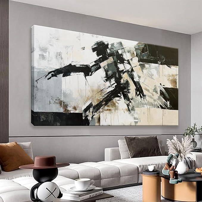 TAIJXAGSG Abstract Wall Art Minimalist Abstract Art Painting Cool Black Robot Modern Canvas Art Wall Decor Picture For Bedroom Office Home Wall Decor 20"X40"Ready To Hang-Ruum Studio Home