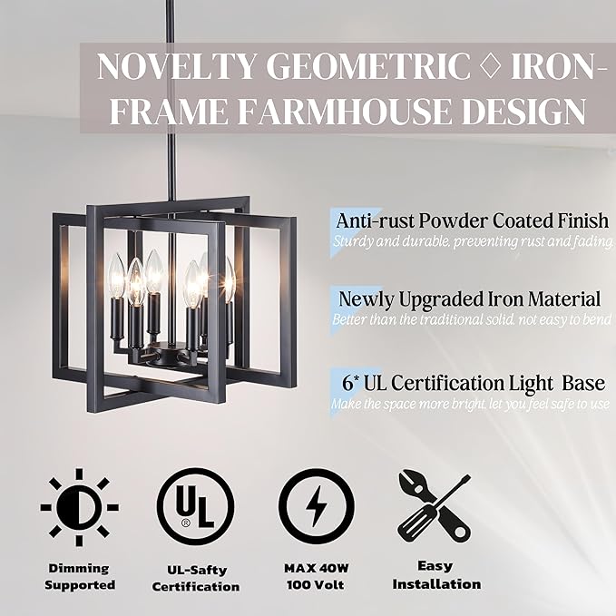 ANKYLHUA Black Chandelier,6-Lights Ceiling Light Fixture E12,Adjustable Hight Pendant Lights Kitchen Island,Chandeliers for Dining Room Bedroom,Entryway,Foyer-Ruum Studio Home