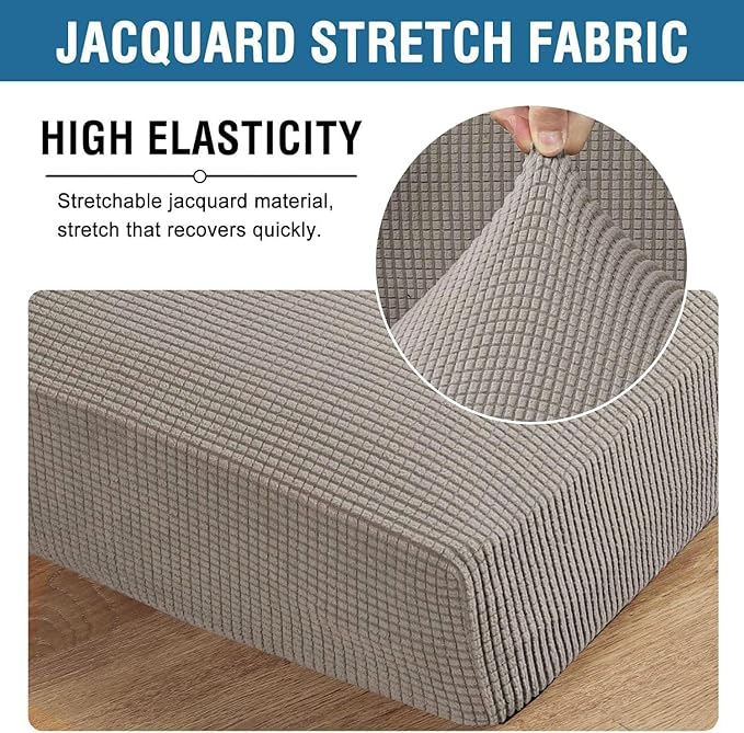 H.VERSAILTEX Super Stretch Individual Seat Cushion Covers - Sofa & Couch Cushion Slipcover Sets - Thick Jacquard Textured Twill Fabric (3 Piece XL Sofa Cushion Covers, Taupe)-Ruum Studio Home