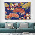 HZOHNAGO Japanese Tapestry Art Abstract Colorful Cherry Blossom Blue Background Pattern Printed Wall Tapestry Painting Wall Hanging for Bedroom Living Room Dorm 90" W x 60" H-Ruum Studio Home
