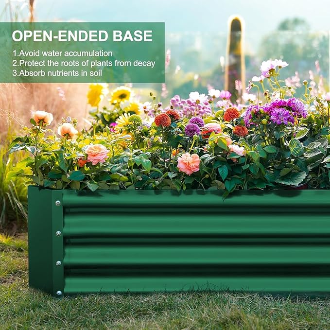 Land Guard 2 Pack 8×4×1ft Galvanized Metal Raised Garden Bed, Metal Planter Kit Box Outdoor for Deep-Rooted Vegetables, Flowers, Green and Herbs (Green)-Ruum Studio Home