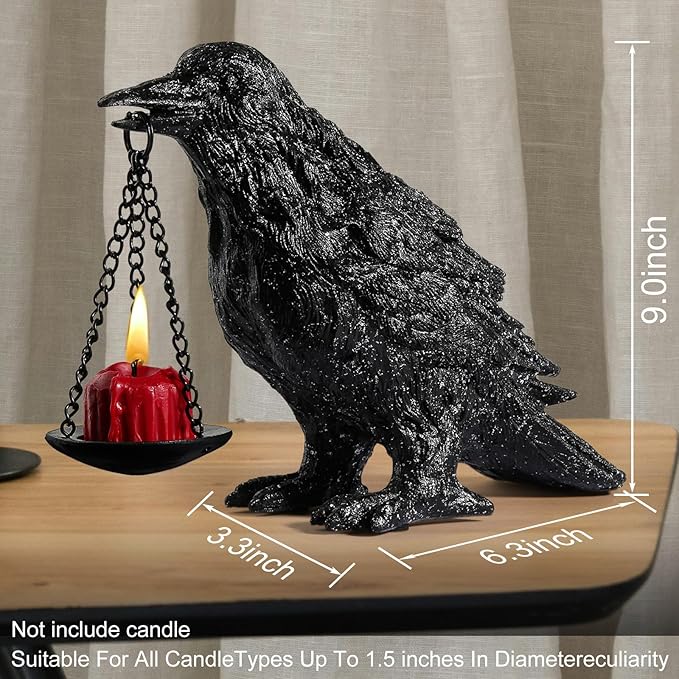 Gothic Crow Lamp Tealight Candle Holder Raven Statue for Indoor Outdoor Decor Halloween Garden Resin Statue Black Stone-Ruum Studio Home