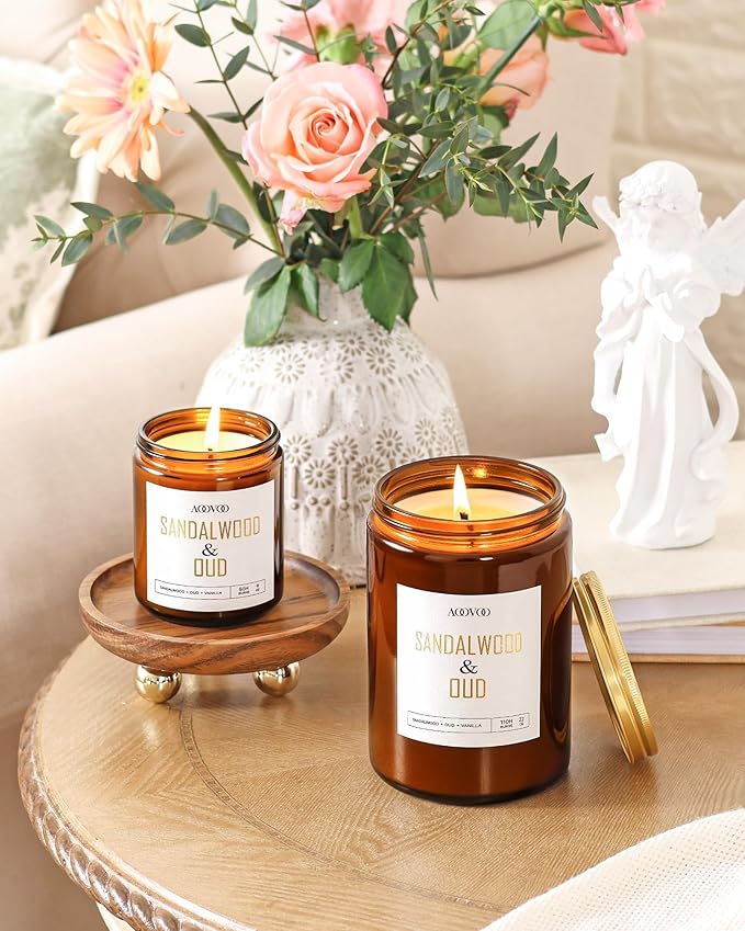 AOOVOO Sandalwood Oud Candle - Large Scented Candles 22oz, Soy Candles, Aromatherapy Candle, Soy Wax Candle-Ruum Studio Home