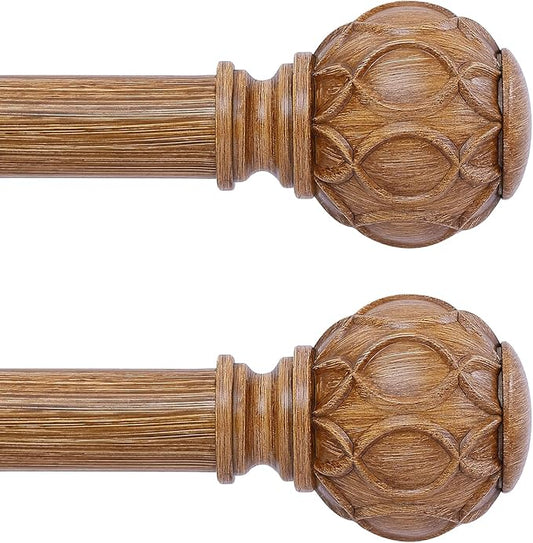 2 Pack Wood Curtain Rods for Windows 48 to 84 Inch(4-7ft),1 Inch Adjustable Curtain Rod,Heavy Duty Curtain Rods,Wooden Netted Texture Drapery Rods,Single Window Curtain Rod 36-88",Brown Wood-Ruum Studio Home