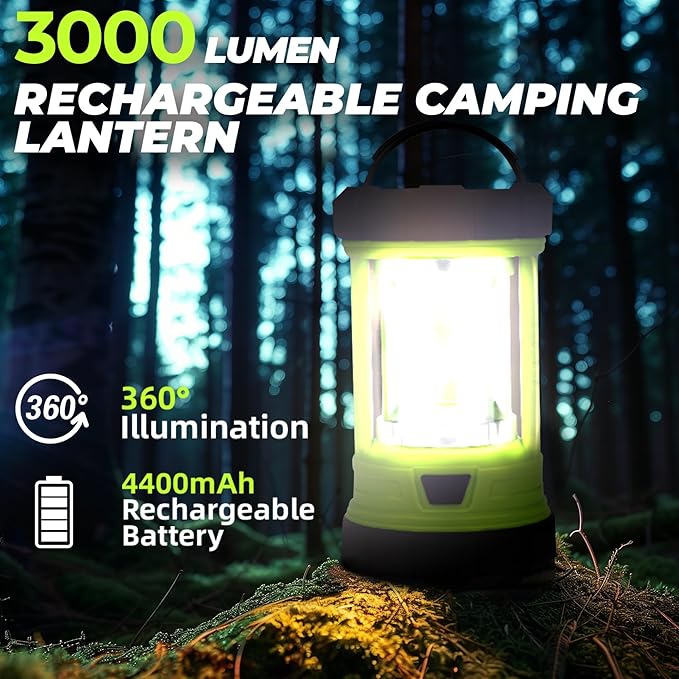 Rechargeable Camping Lantern, 3000LM 5 Light Modes Camping Light 4400 Capacity Phone Charger LED Impact-Resistant Flashlight Lantern Portable Waterproof Hurricane Lanterns for Emergency-Ruum Studio Home