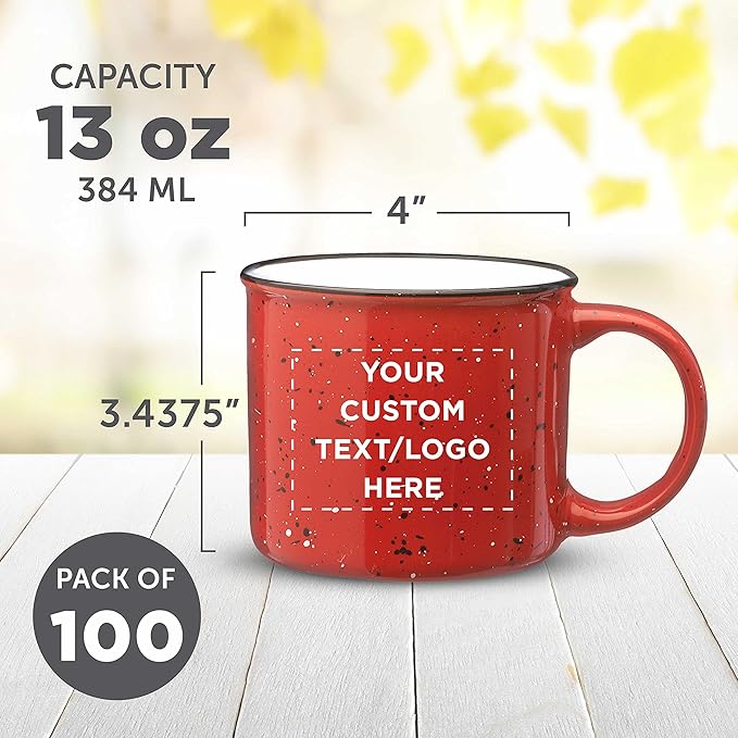DISCOUNT PROMOS Custom Ceramic Campfire Coffee Mugs 13 oz. Set of 10, Personalized Bulk Pack - Perfect for Tea, Espresso, Cappuccino, Hot Cocoa - Red-Ruum Studio Home