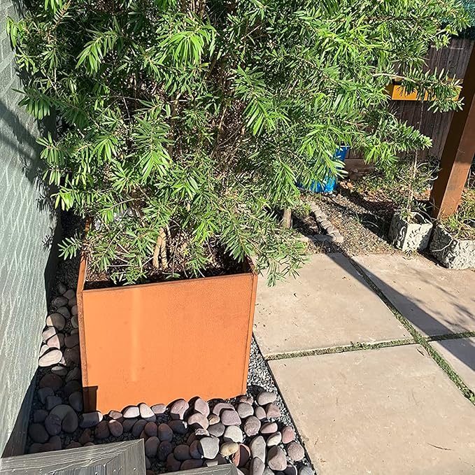 Corten Steel Planter Metal Square Planter Tall Cube Rustic Steel Planters 27.6 Inch Durable Antique Detached for Outdoor Commercial Residential Garden Patio Deck and Backyard-Ruum Studio Home