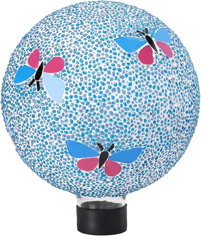 VCUTEKA Gazing Ball, 8" Glass Gazing Balls Sphere for Garden Lawn Outdoor Ornament Yard Decorative, Butterfly-Ruum Studio Home